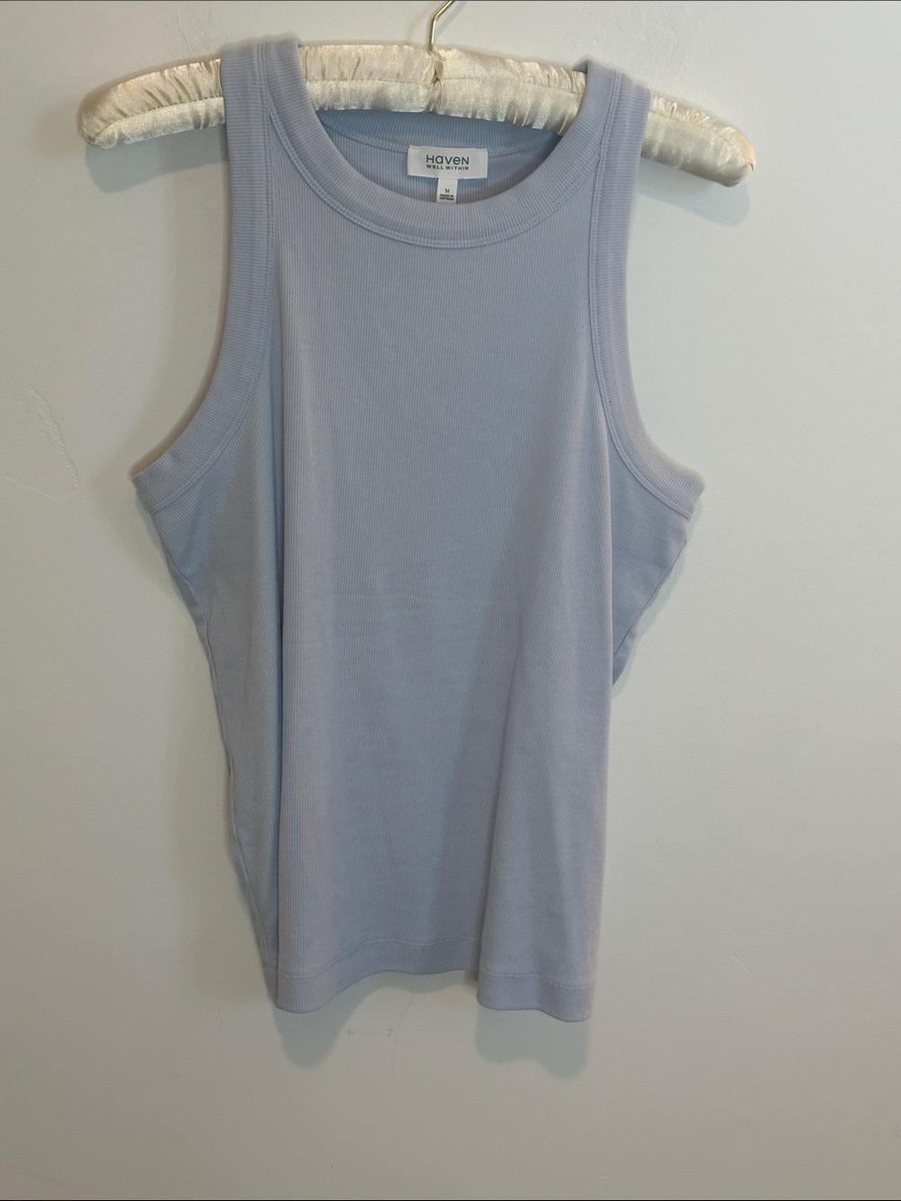 Haven Well Within Light Blue Organic Cotton Ribbed Knit Tank Top Size Medium